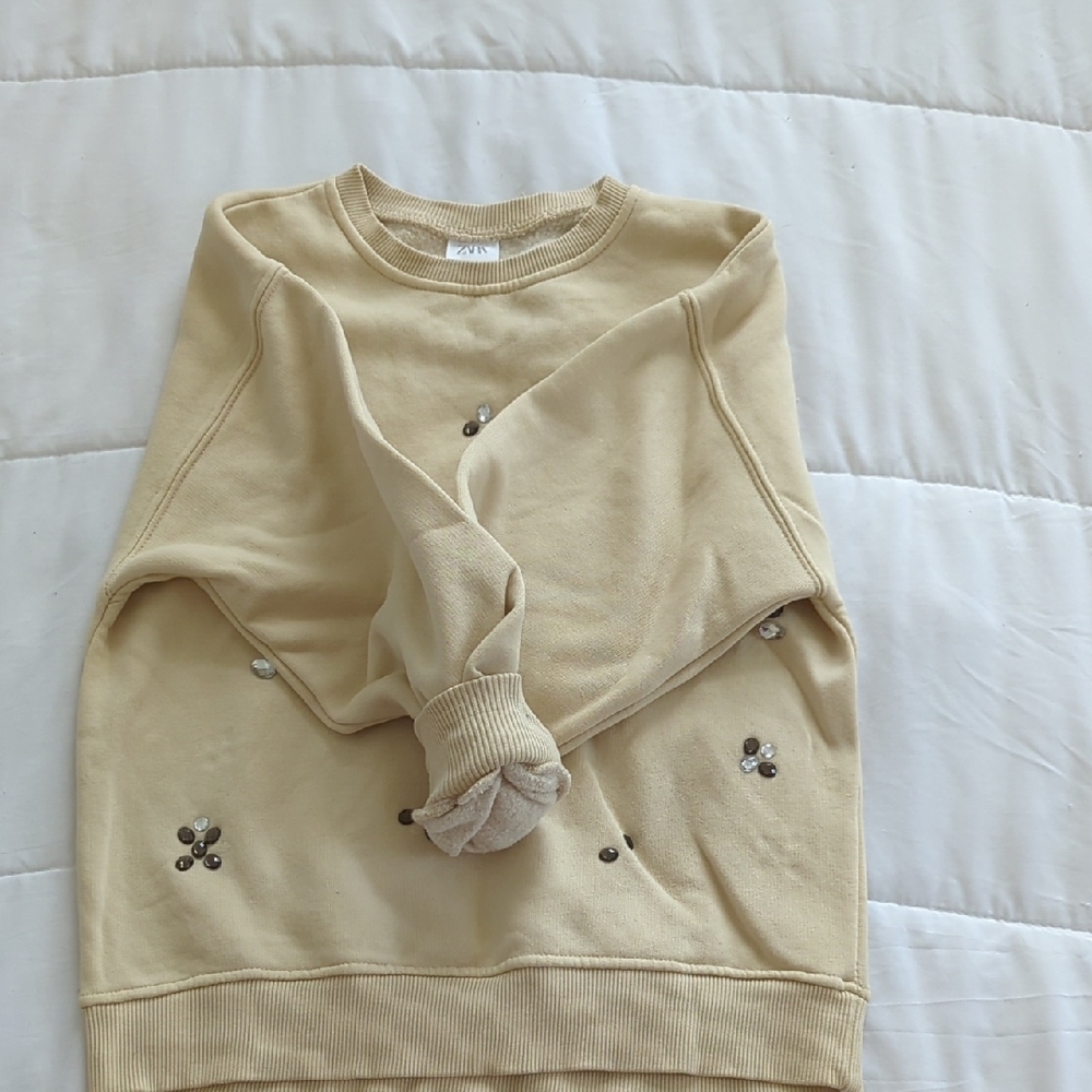 Zara Tan Ribbed Collar Top